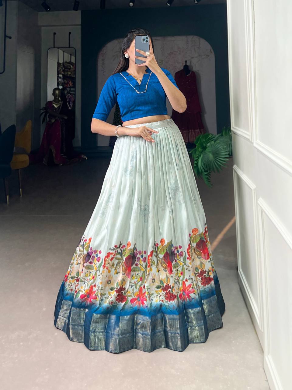 Cotton Silk Floral Print Lehenga With Banglory Blouse