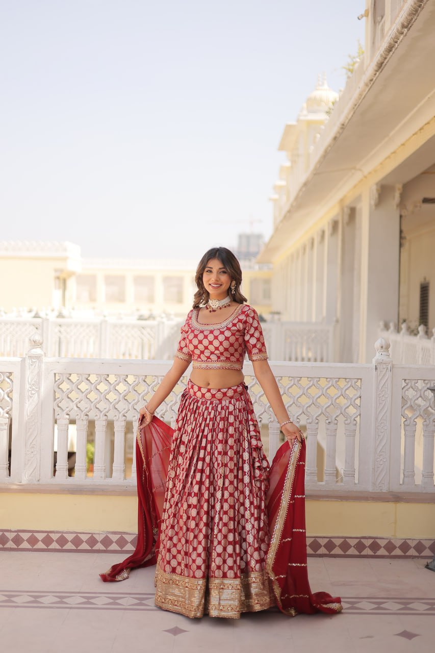 Pure Dyable Viscose Jacquard Lehenga Choli With Embroidered Sequins Work