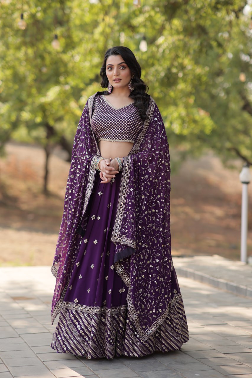 Violet Faux Blooming Lehenga Choli | Heavy Sequins & Thread Embroidered Work