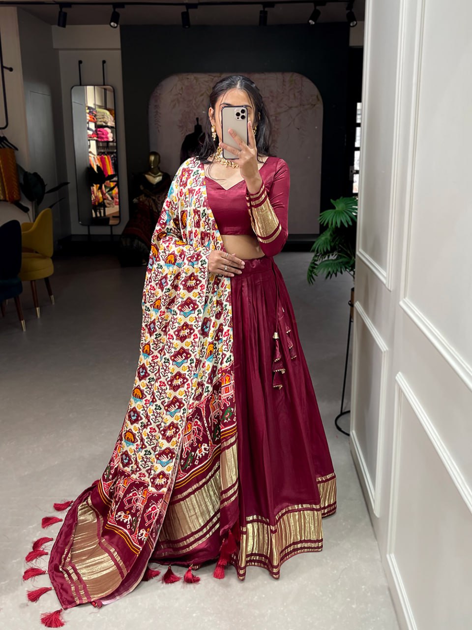 Latest Gaji Silk Lehenga Choli Dyeing With Lagdi patta Work | Ready To Wear