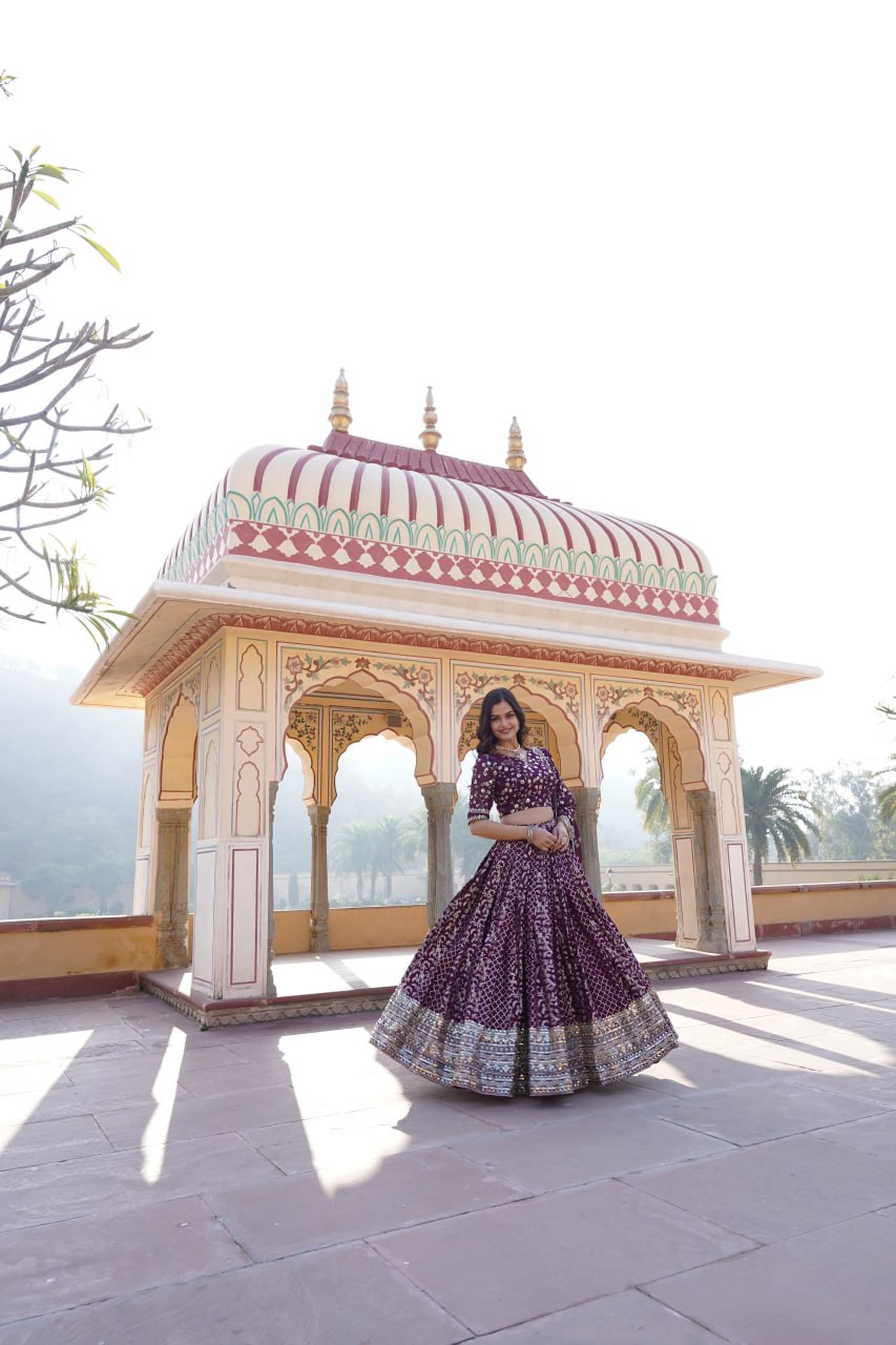 New Designer Viscose Jacquard Lehenga With Embroidered Sequins Work