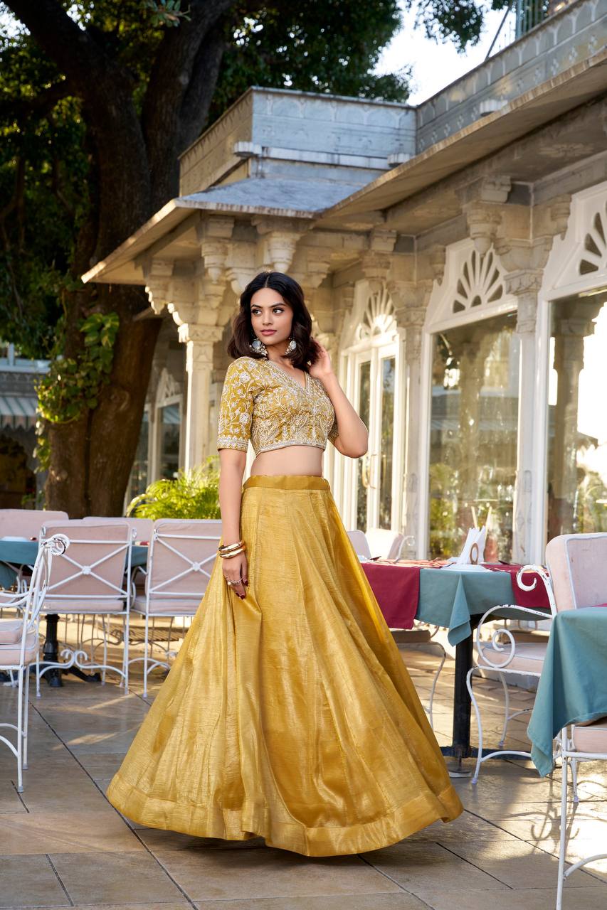 Wedding Golden Lehenga Choli With Goldie Plain Work | Ready To Wear