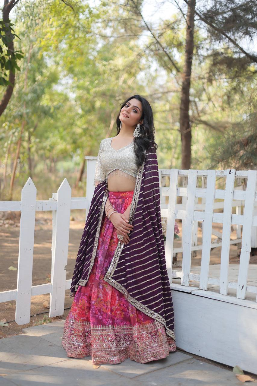 Digital Printed Lehenga Choli With Thread Embroidered work | Ready To Wear