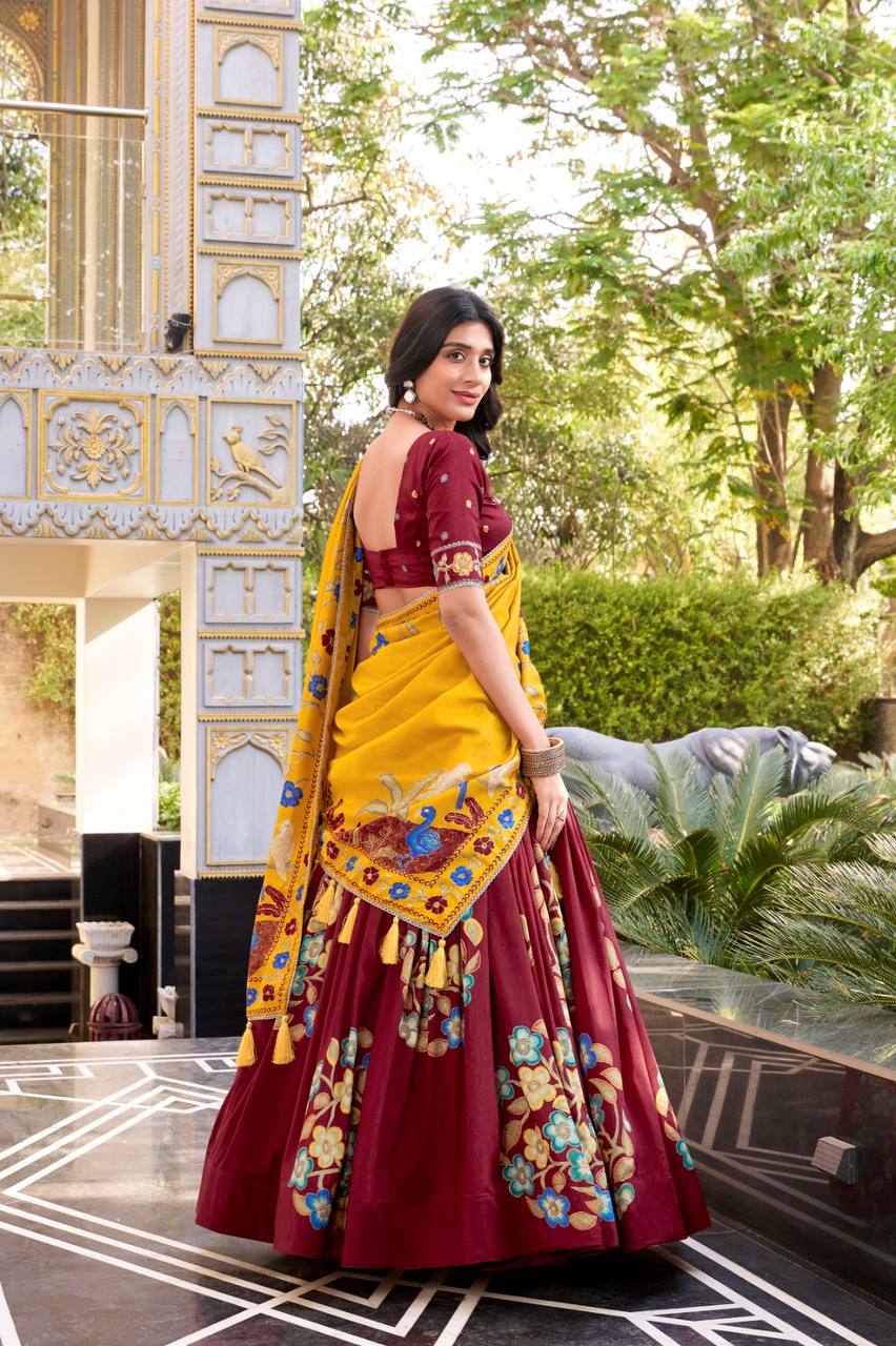 Tussar Silk Lehenga Choli With Printed Foil Work | Ready To Wear