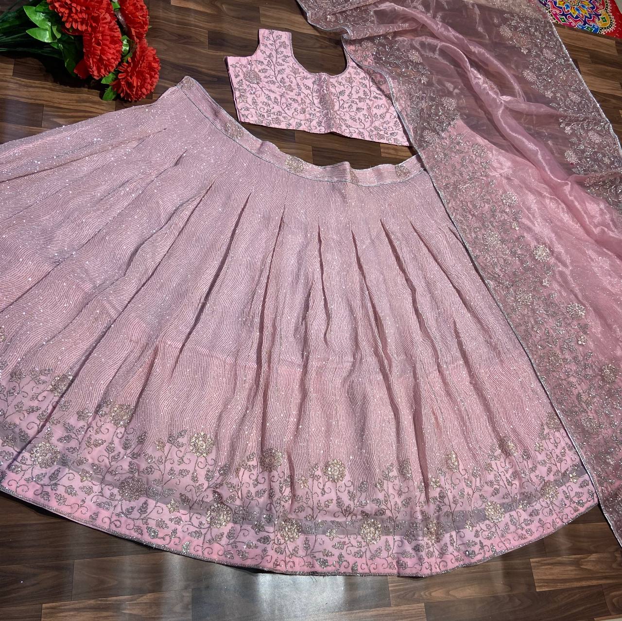 Pink Lehenga Choli With Georgette Sequence Work | Ready To Wear