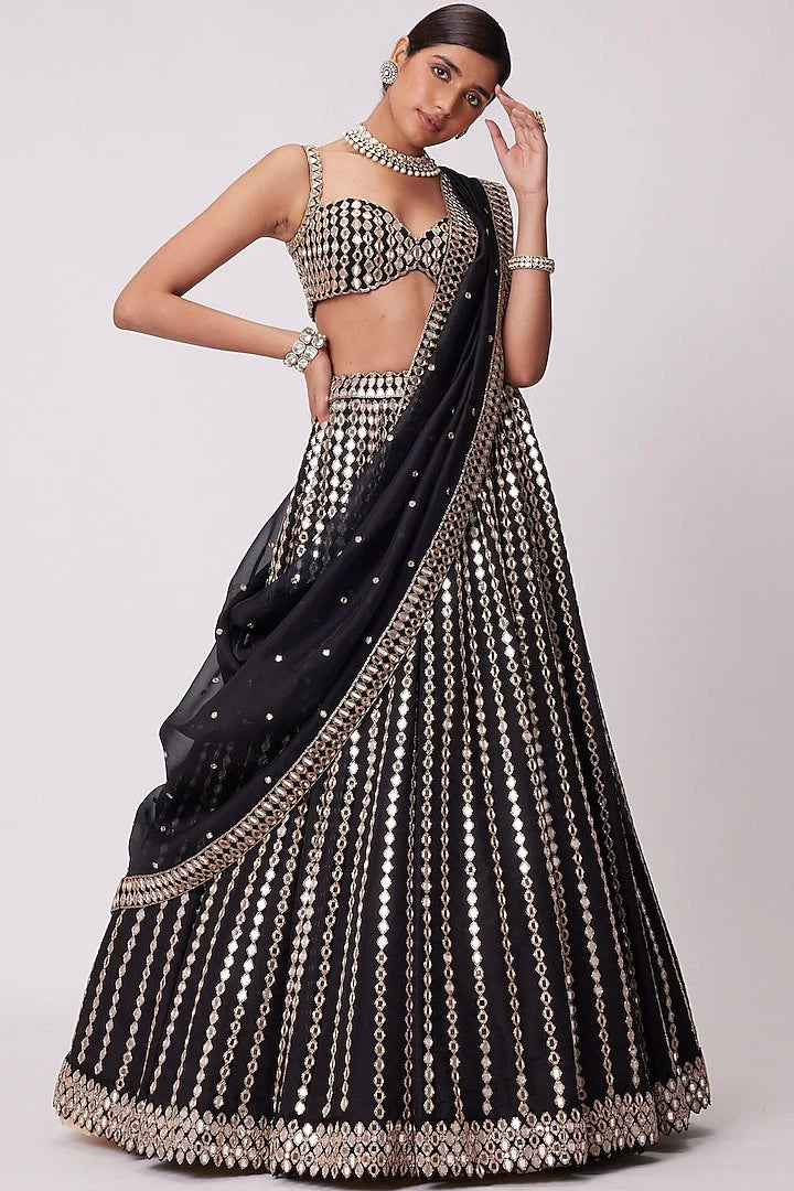 Black Lehenga Choli With Georgette Pepar Mirror Work | Ready To Wear