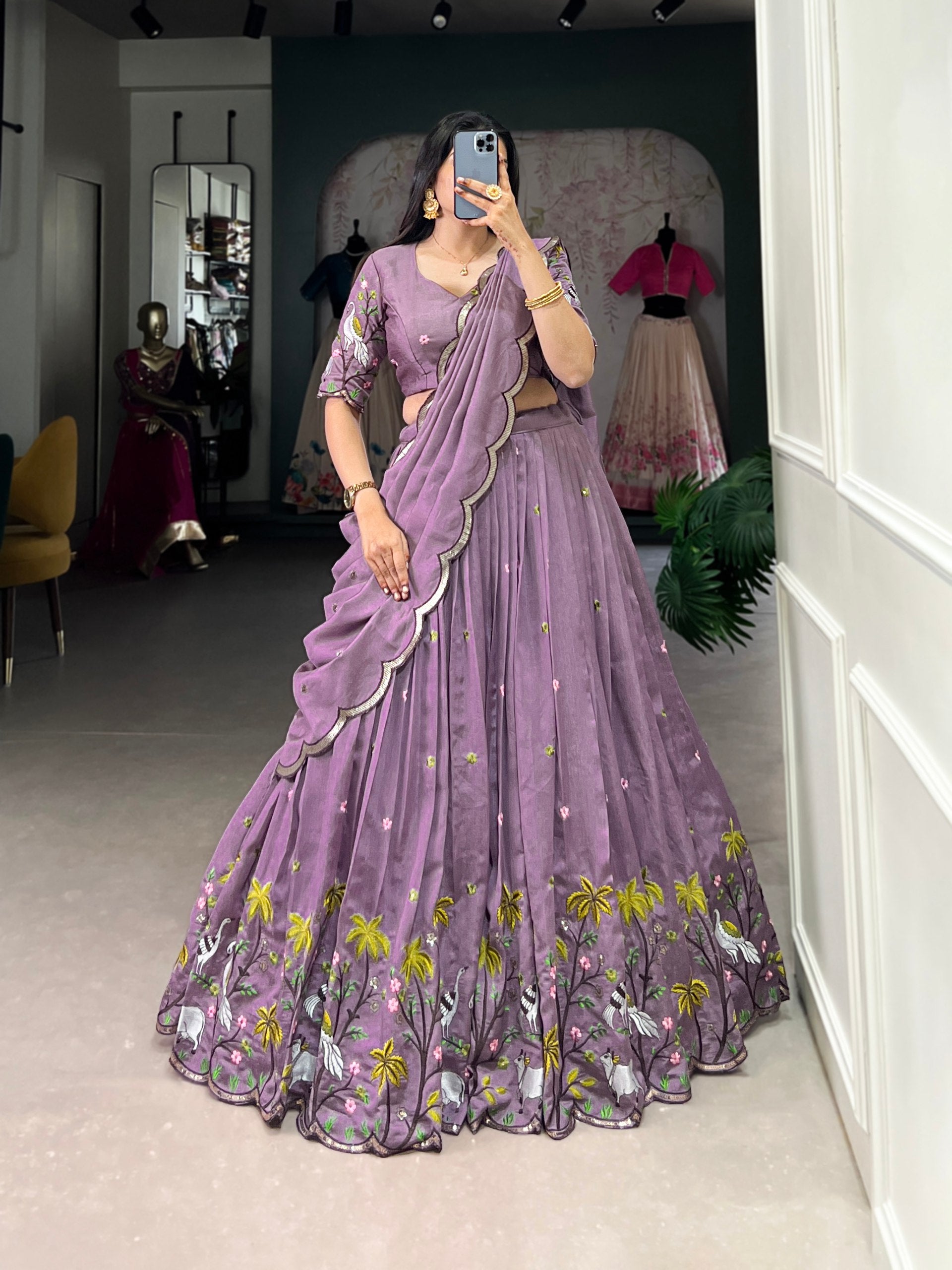 Lavender Vichitra Simmer Lehenga