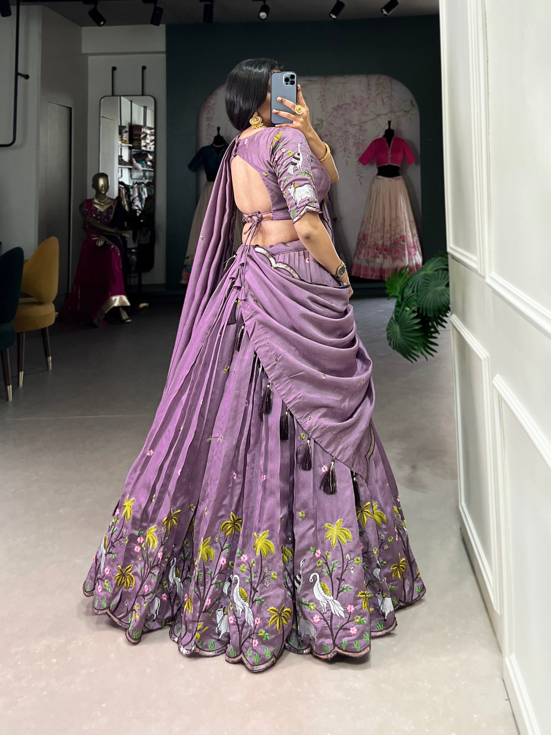 Lavender Vichitra Simmer Lehenga