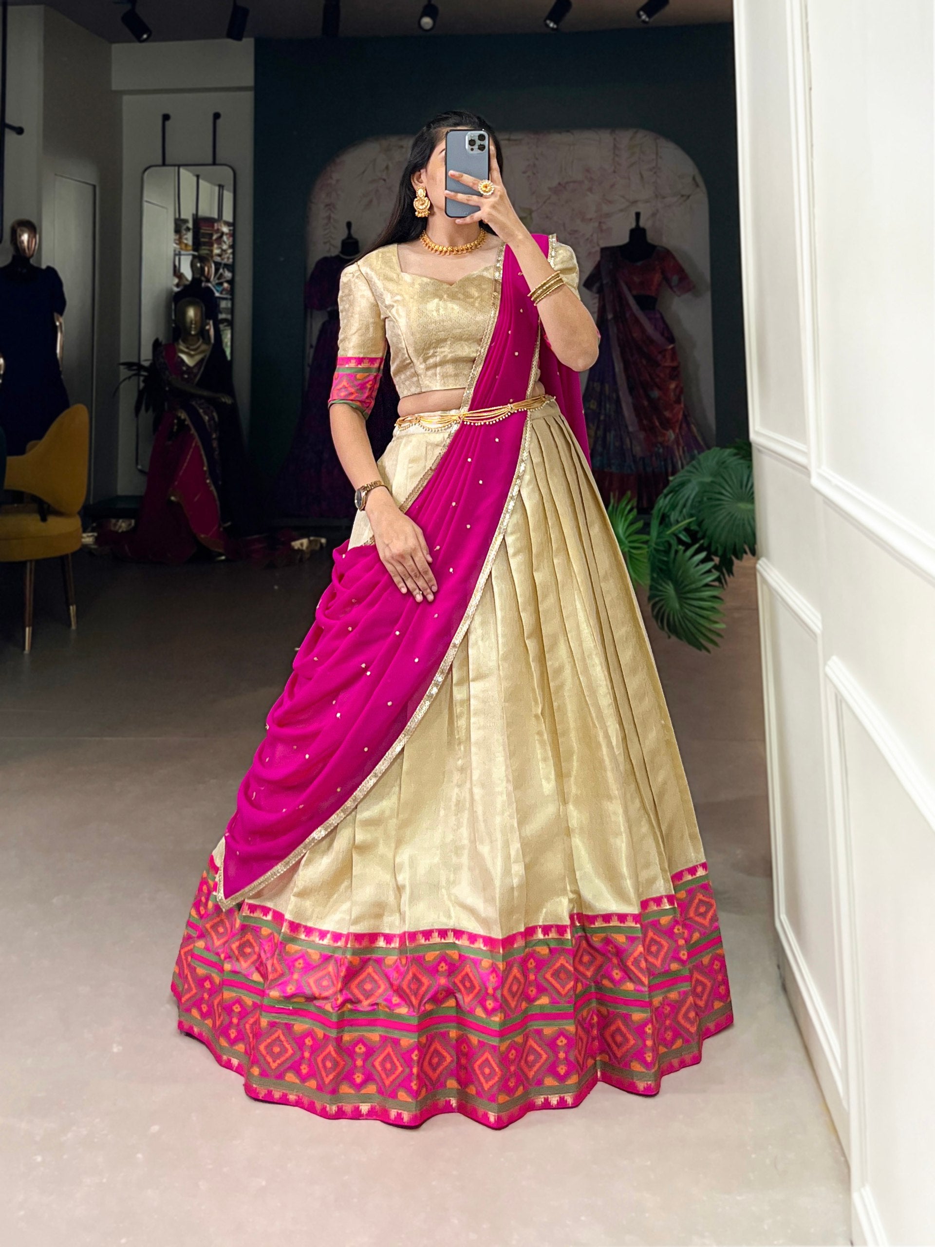 Jacquard Silk Lehenga Work : Weaving Work With Ikkat Kanjivaram