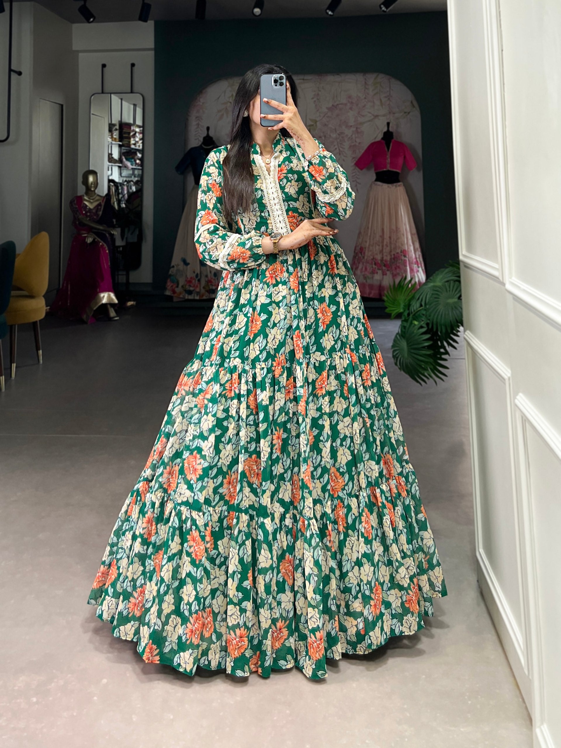 Beautilful Georgetter Gown With Floral Printed | Ready To Wear