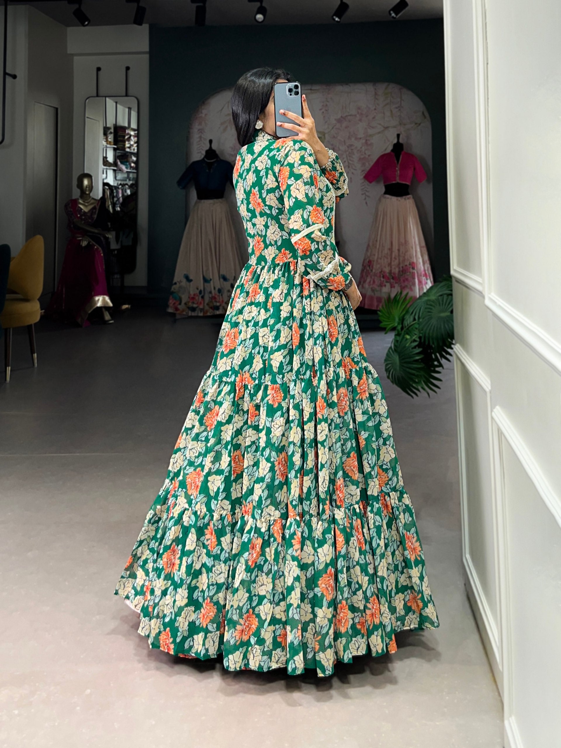 Beautilful Georgetter Gown With Floral Printed | Ready To Wear