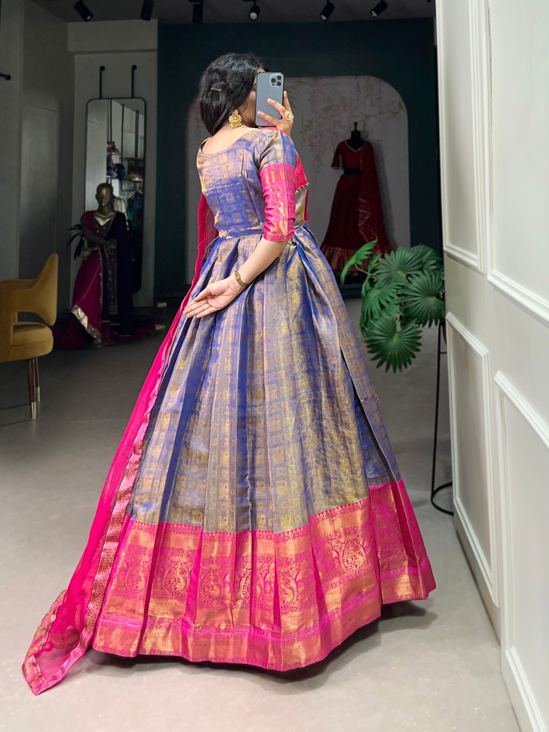 Traditional Kanjivaram Gown With Zari Weaving Work | Ready To Wear