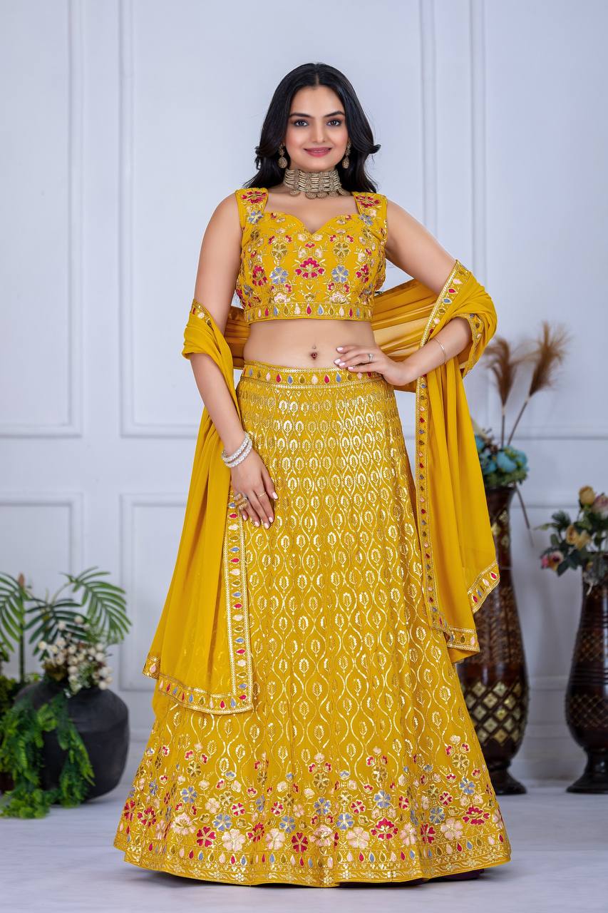 Yellow Lehenga Choli With Multi Thread Sequence Work | Ready To Wear