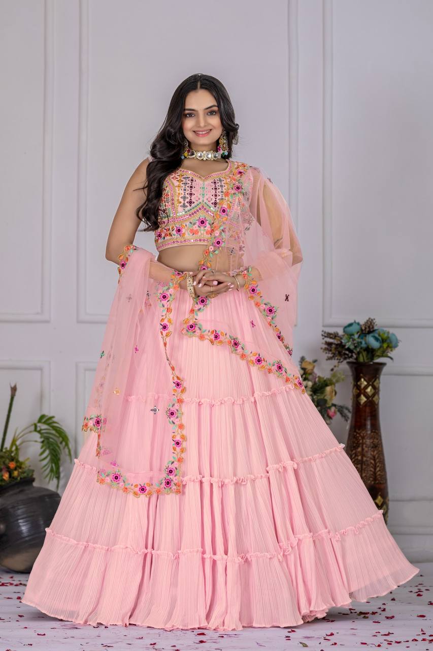 Latest Lehenga Choli With Plain Crease Work | Ready To Wear