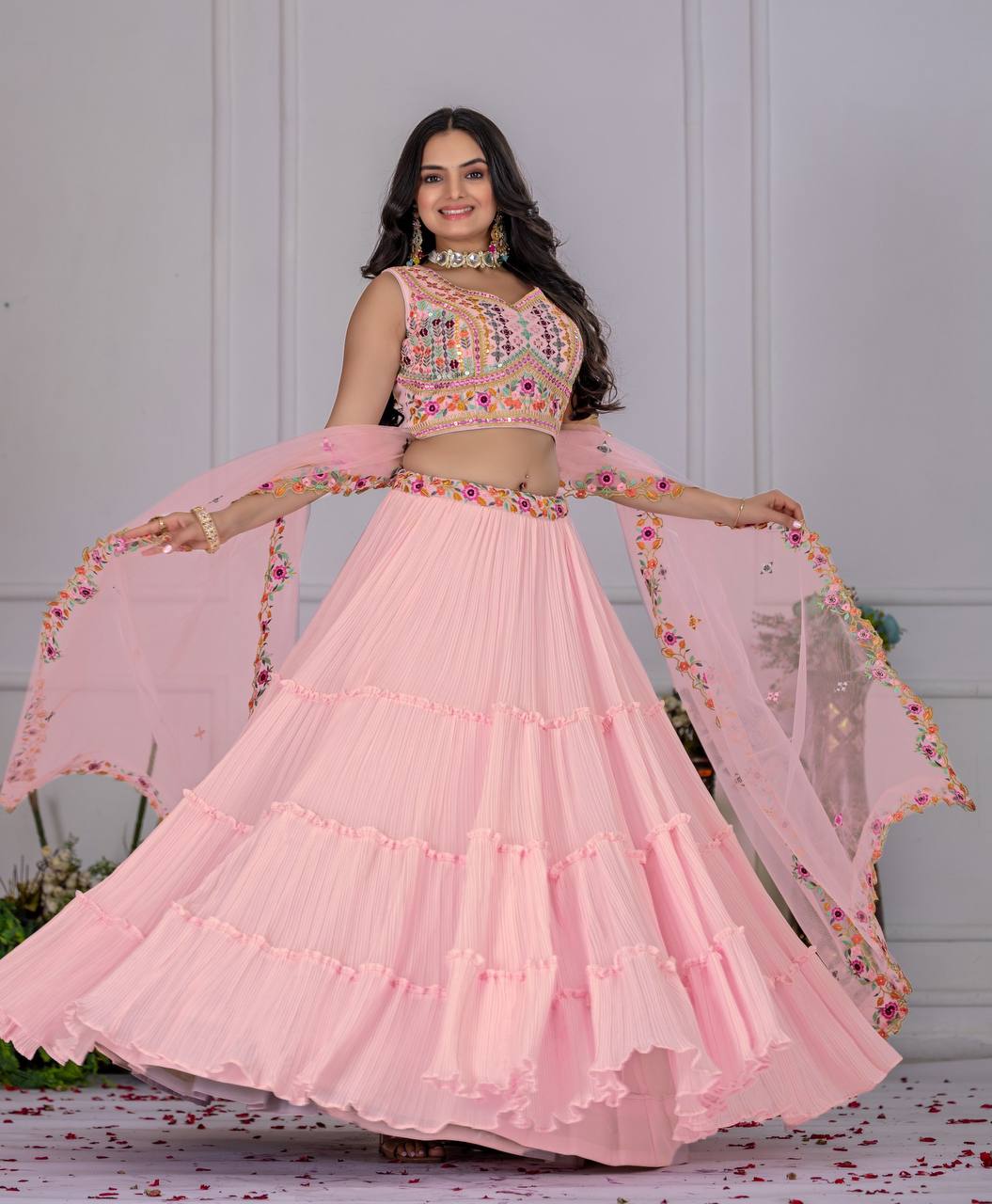 Latest Lehenga Choli With Plain Crease Work | Ready To Wear