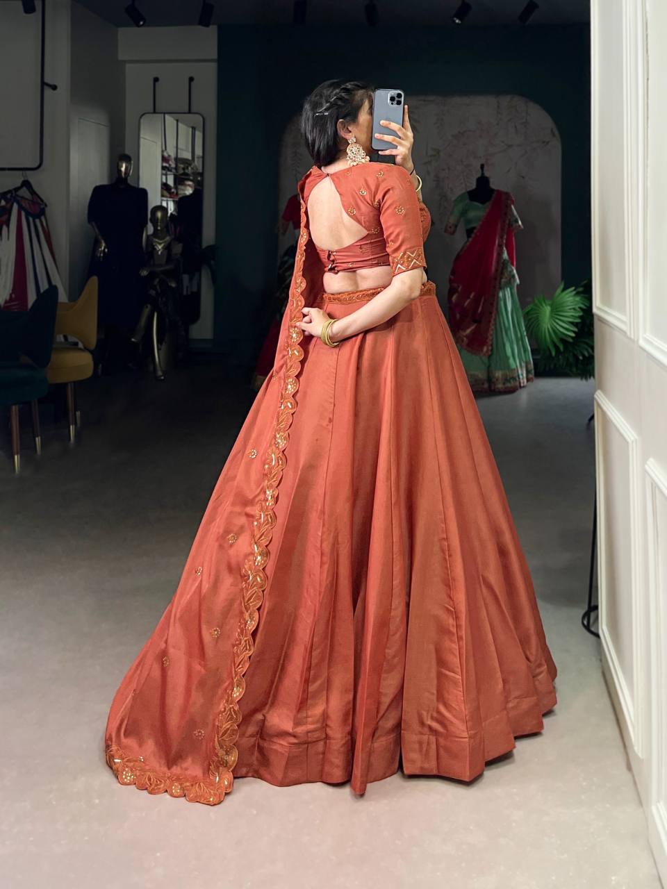 Tussar Silk Lehenga Choli With Sequins Thread Embroidery Work | Ready To Wear