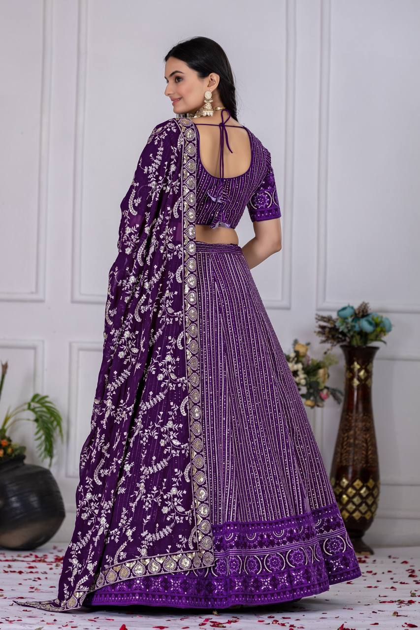 Georgette Lehenga Choli With Multi Thread Sequence Work | Ready To Wear