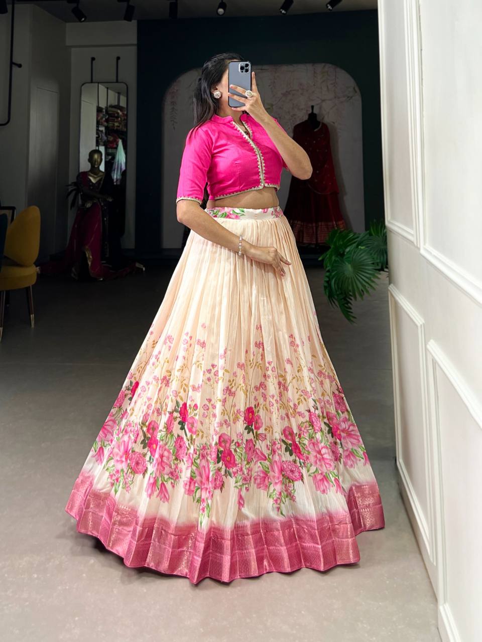 Modern Charm of Floral Prints – The Cotton Silk Lehenga Choli