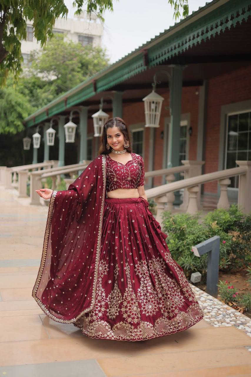 Rangoli Silk With Heavy Sequins & Thread Embroidered Work Lehenga Choli