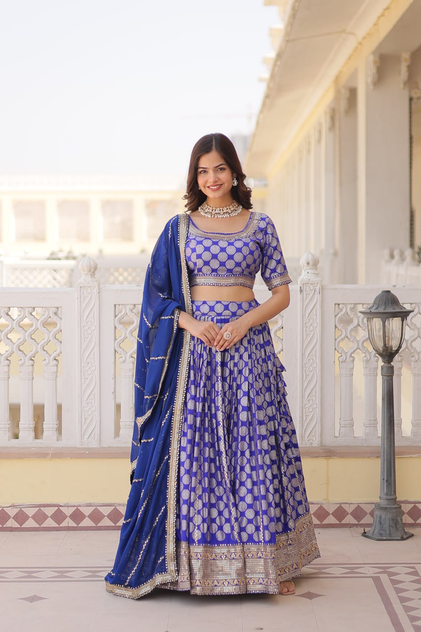 Pure Dyable Viscose Jacquard Lehenga Choli With Embroidered Sequins Work