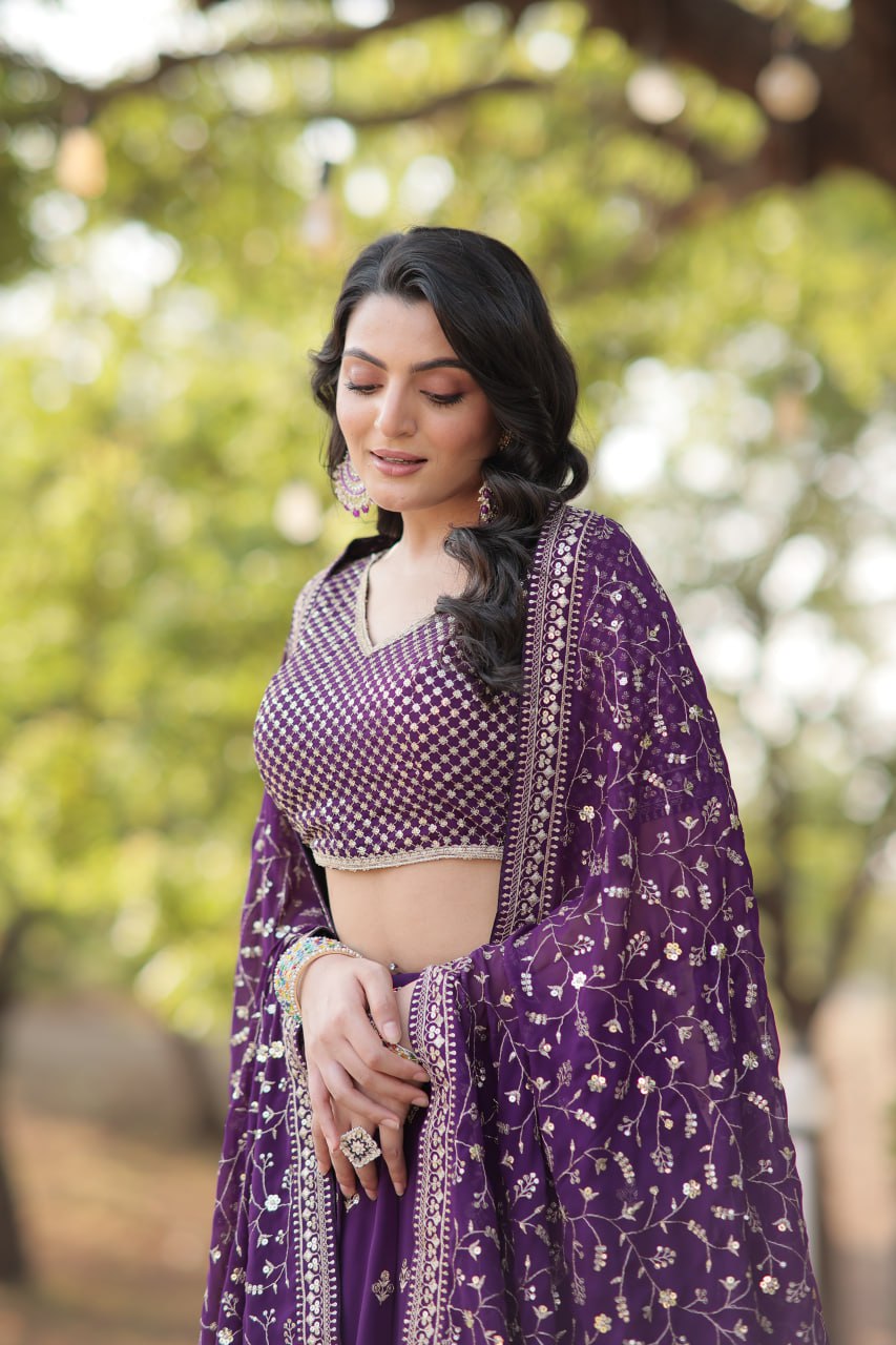 Violet Faux Blooming Lehenga Choli | Heavy Sequins & Thread Embroidered Work