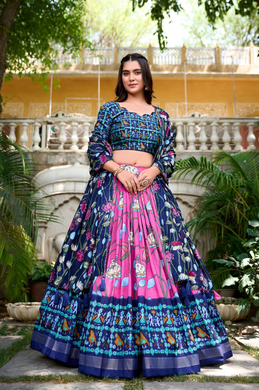 Traditional Lehenga Choli Pichwai With Patola Print And Zari Weaving Border | Ready To Wear