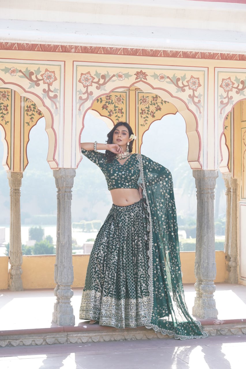 New Designer Viscose Jacquard Lehenga With Embroidered Sequins Work