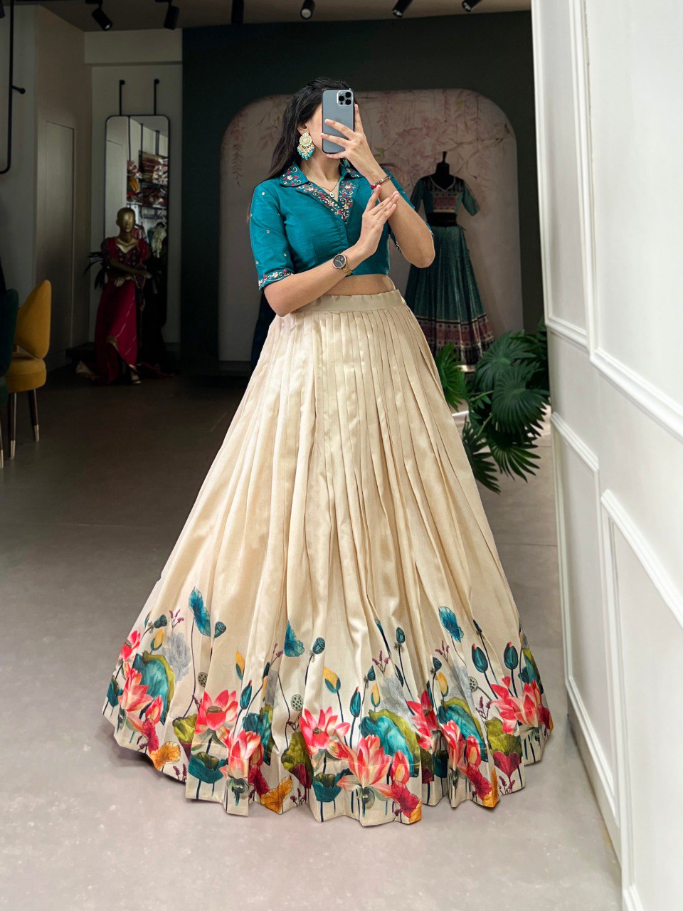 Beautilful Tussar Silk Co-ord Set Floral Print Lehenga | Ready To Wear Beautilful Tussar Silk Co-ord Set Floral Print Lehenga | Ready To Wear