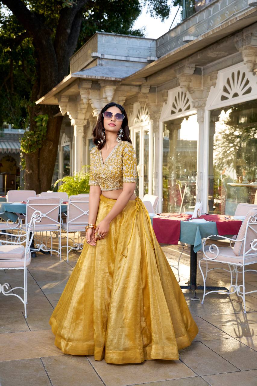 Wedding Golden Lehenga Choli With Goldie Plain Work | Ready To Wear