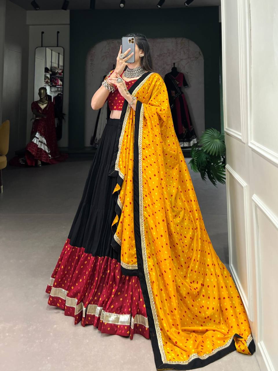 Garba Glamour - Black Bandhej Lengha Set | September 2024