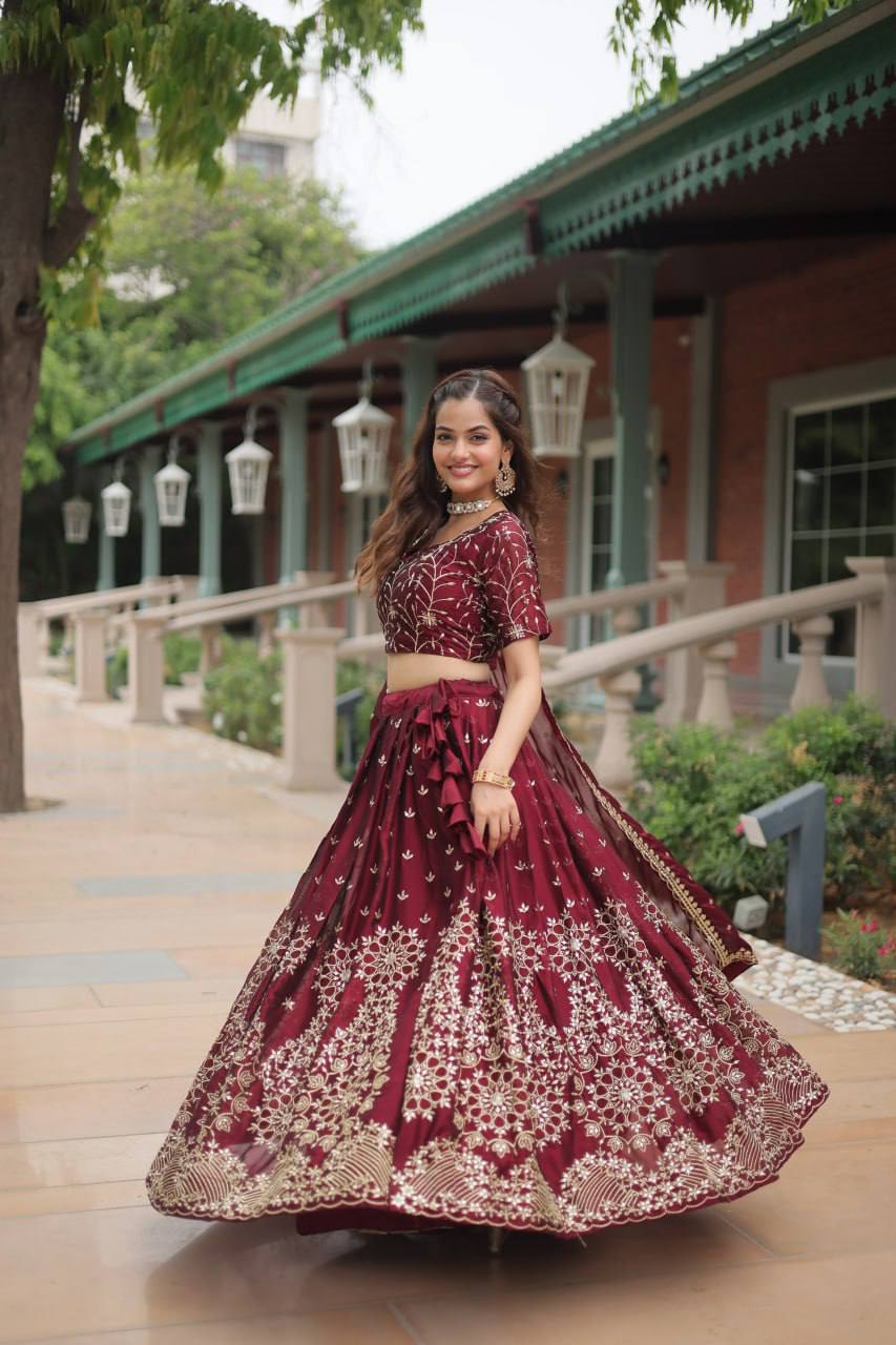 Rangoli Silk With Heavy Sequins & Thread Embroidered Work Lehenga Choli