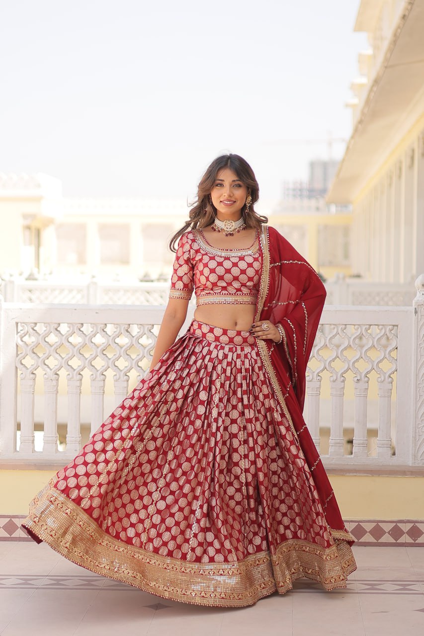 Pure Dyable Viscose Jacquard Lehenga Choli With Embroidered Sequins Work