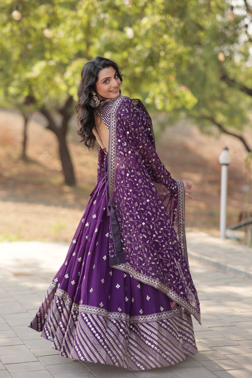 Violet Faux Blooming Lehenga Choli | Heavy Sequins & Thread Embroidered Work