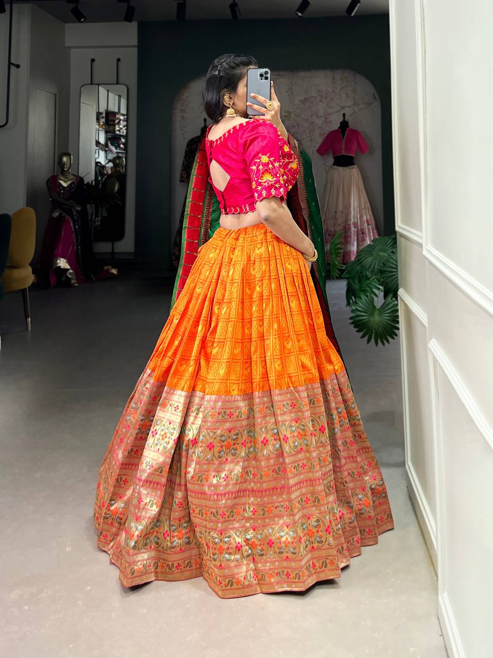 Latest Lehenga Choli Jacquard (Paithani) Zari Weaving Work|  Ready To Wear