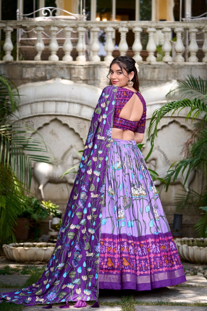 Traditional Lehenga Choli Pichwai With Patola Print And Zari Weaving Border | Ready To Wear