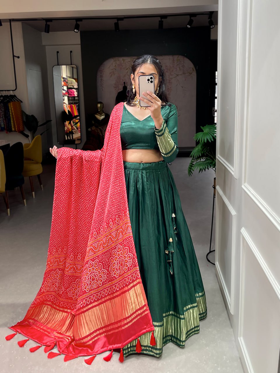 Latest Gaji Silk Lehenga Choli Dyeing With Lagdi patta Work | Ready To Wear