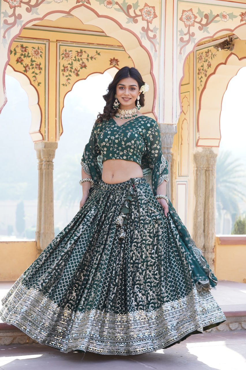 New Designer Viscose Jacquard Lehenga With Embroidered Sequins Work