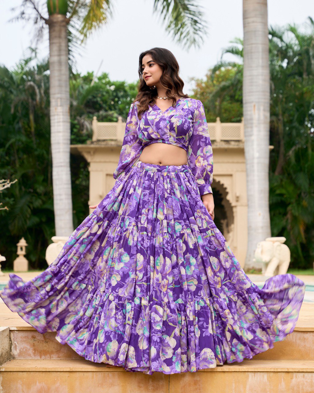 Beautiful Georgette Chex floral print co-ord set | Ready To Wear