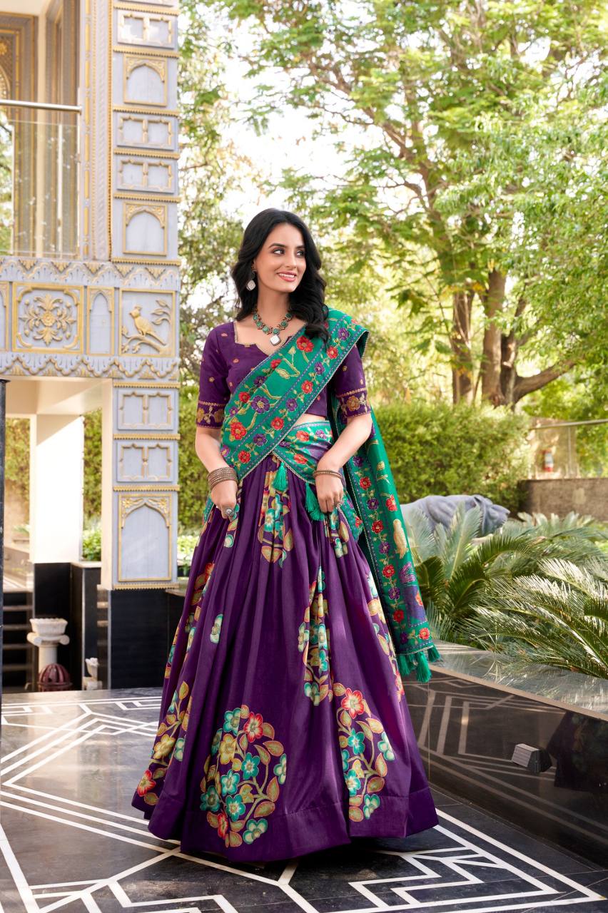 Tussar Silk Lehenga Choli With Printed Foil Work | Ready To Wear