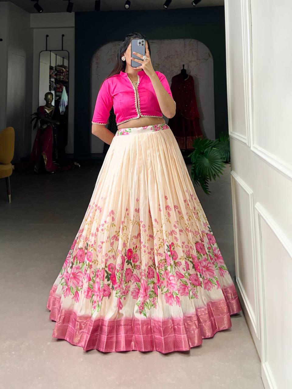 Modern Charm of Floral Prints – The Cotton Silk Lehenga Choli