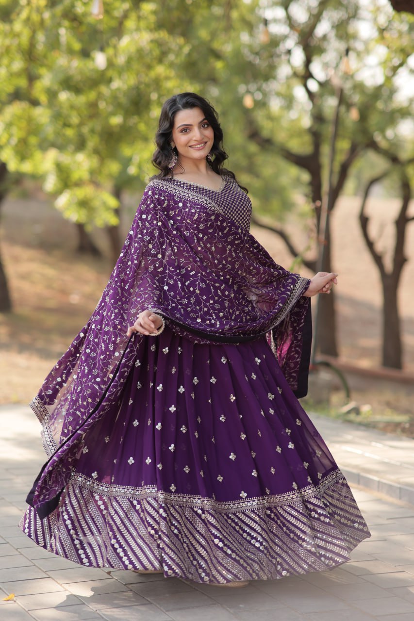 Violet Faux Blooming Lehenga Choli | Heavy Sequins & Thread Embroidered Work