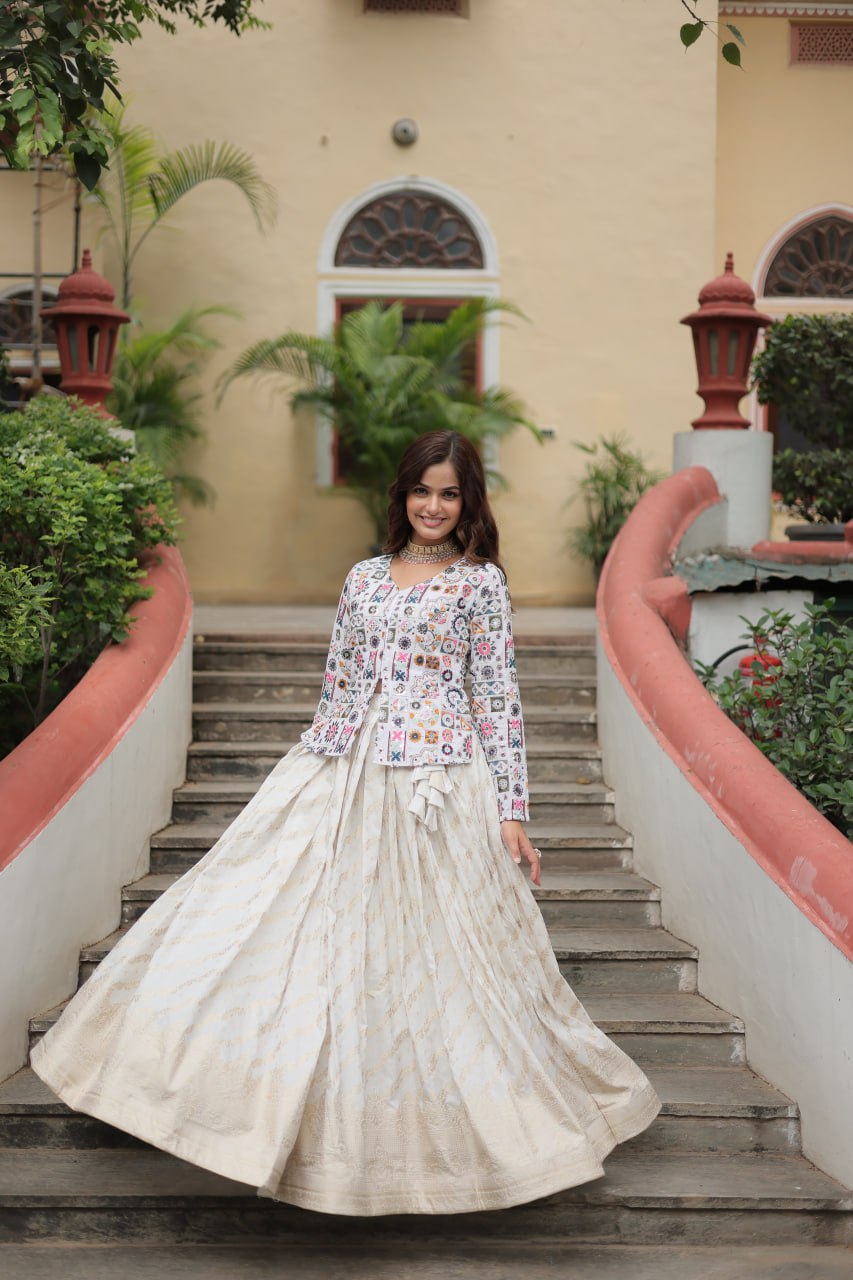 White Co-ord  Set with Rich Thread-Sequins Embroidered Work Lehenga Choli