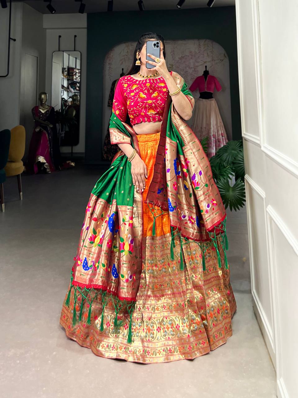 Latest Lehenga Choli Jacquard (Paithani) Zari Weaving Work|  Ready To Wear