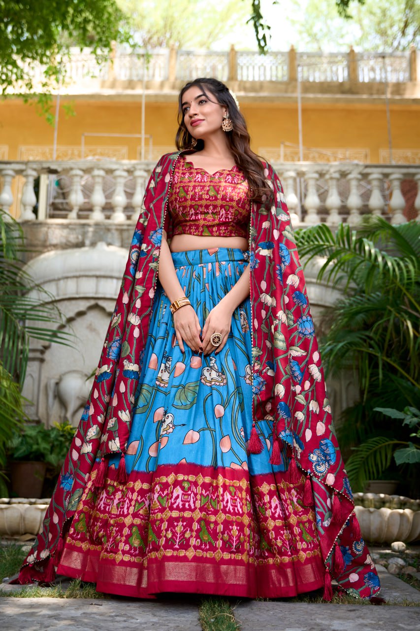 Traditional Lehenga Choli Pichwai With Patola Print And Zari Weaving Border | Ready To Wear