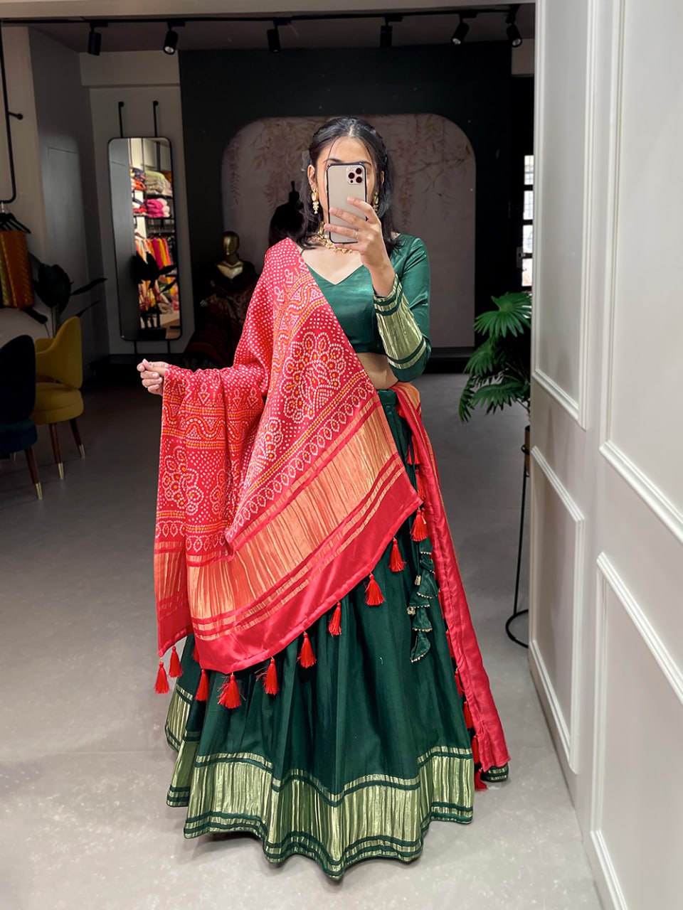 Latest Gaji Silk Lehenga Choli Dyeing With Lagdi patta Work | Ready To Wear