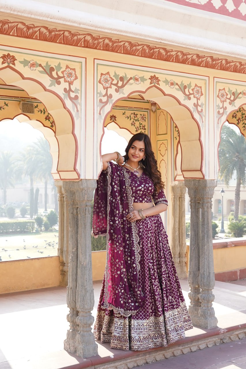 New Designer Viscose Jacquard Lehenga With Embroidered Sequins Work