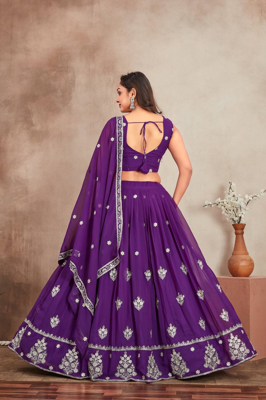 Latest Heavy Georgette Purple Lehenga Choli With Embroidery Zari Work