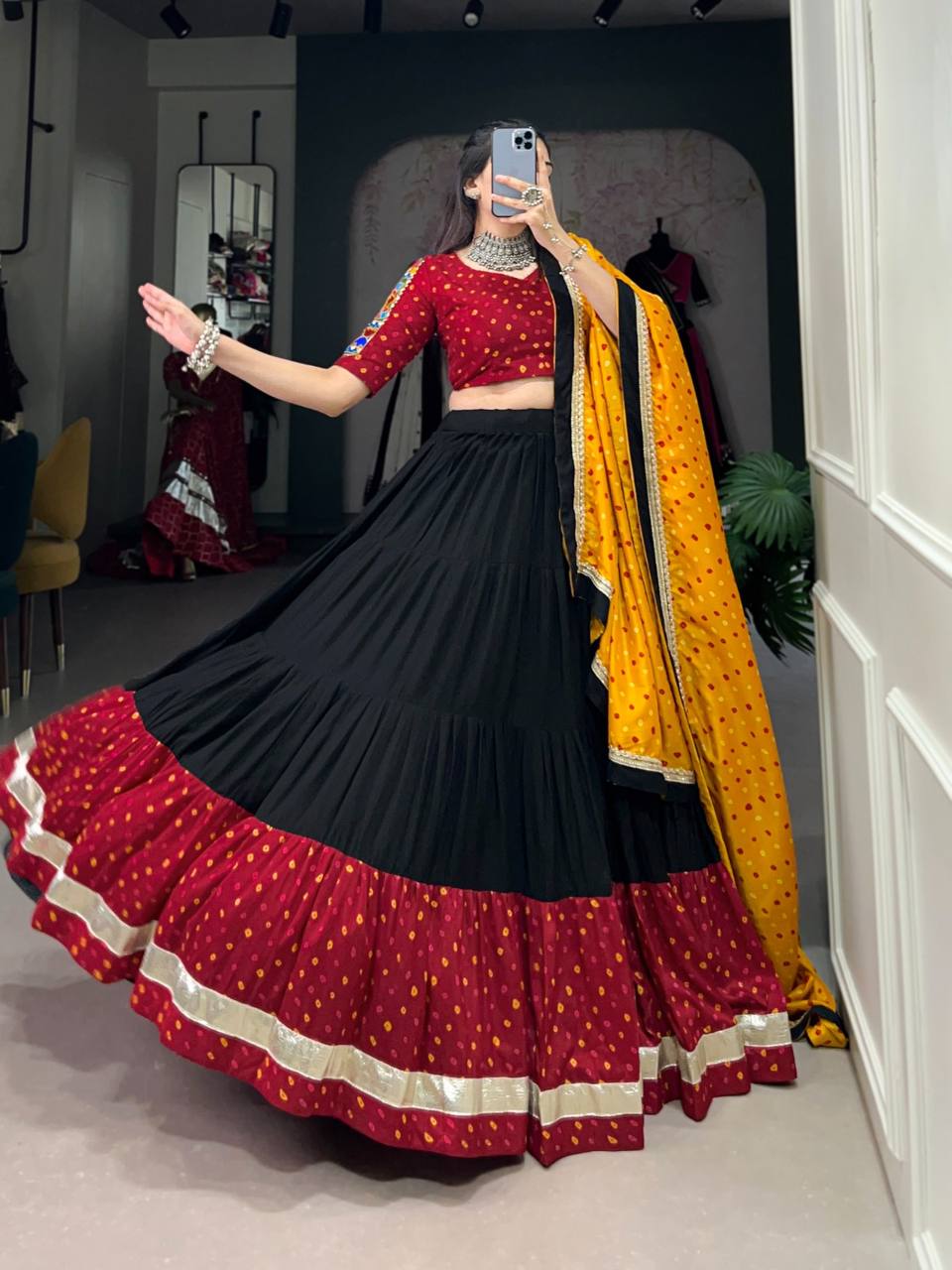 Garba Glamour - Black Bandhej Lengha Set | September 2024