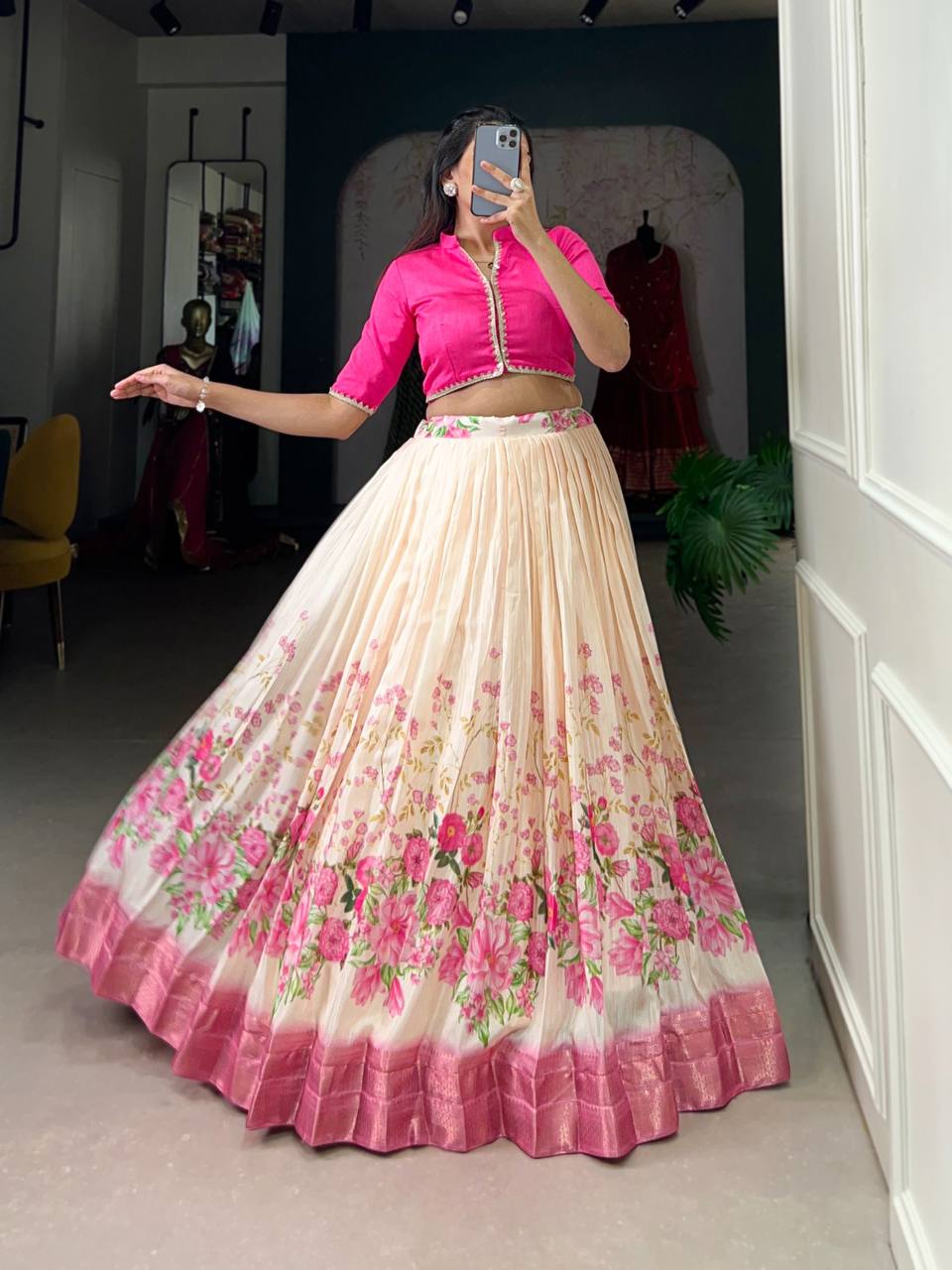 Modern Charm of Floral Prints – The Cotton Silk Lehenga Choli