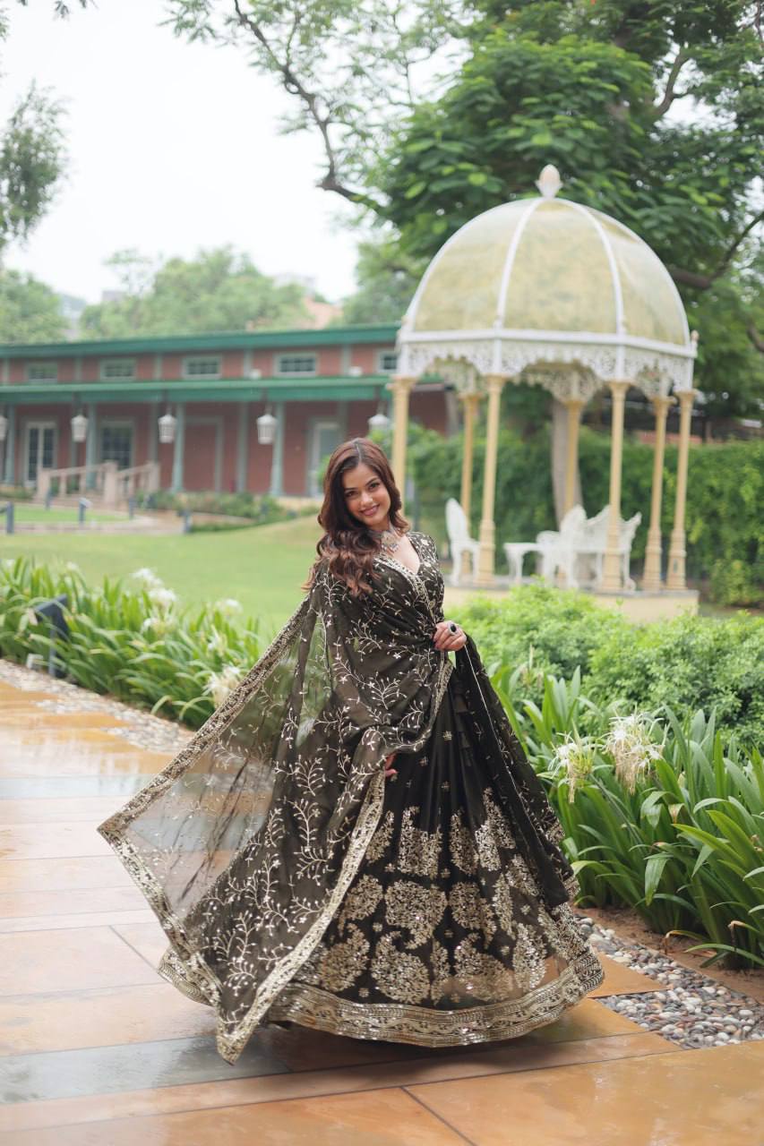 Black Designer Lehenga - Rangoli Silk With Heavy Sequins & Thread Embroidered Work